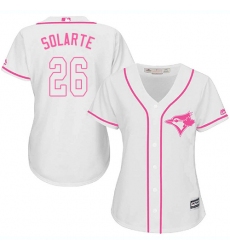 Women's Majestic Toronto Blue Jays #26 Yangervis Solarte Replica White Fashion Cool Base MLB Jersey