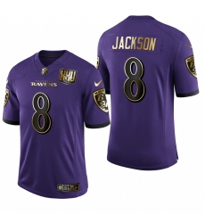 Men's Baltimore Ravens #8 Lamar Jackson Limited Olive Gold Football Jersey