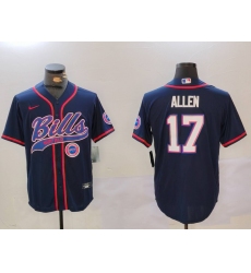 Men's Buffalo Bills #17 Josh Allen Navy Team Cool Base Stitched Baseball Jersey