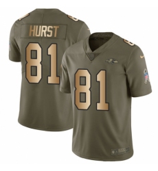 Men's Nike Baltimore Ravens #81 Hayden Hurst Limited Olive Gold Salute to Service NFL Jersey