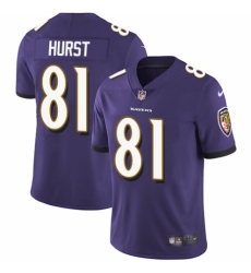 Youth Nike Baltimore Ravens #81 Hayden Hurst Purple Team Color Vapor Untouchable Limited Player NFL Jersey