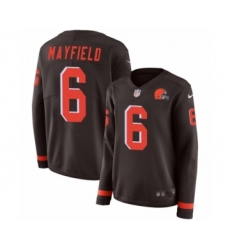 Women's Nike Cleveland Browns #6 Baker Mayfield Limited Brown Therma Long Sleeve NFL Jersey
