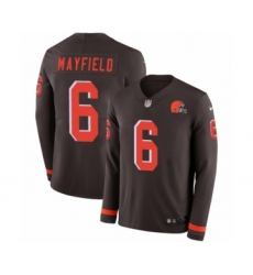 Youth Nike Cleveland Browns #6 Baker Mayfield Limited Brown Therma Long Sleeve NFL Jersey