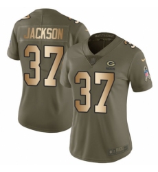 Women's Nike Green Bay Packers #37 Josh Jackson Limited Olive Gold 2017 Salute to Service NFL Jersey