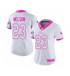 Women's Oakland Raiders #23 Nick Nelson Limited White Pink Rush Fashion Football Jersey