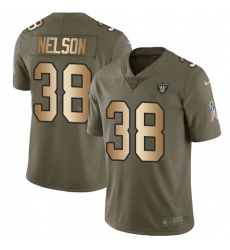 Youth Nike Oakland Raiders #38 Nick Nelson Limited Olive Gold 2017 Salute to Service NFL Jersey