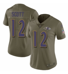Women's Nike Baltimore Ravens #12 Jaleel Scott Limited Olive 2017 Salute to Service NFL Jersey