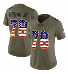 Women's Nike Baltimore Ravens #78 Orlando Brown Jr. Limited Olive/USA Flag Salute to Service NFL Jersey