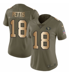 Women's Nike San Francisco 49ers #18 Dante Pettis Limited Olive/Gold 2017 Salute to Service NFL Jersey