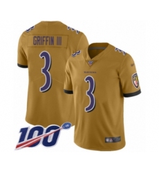 Men's Baltimore Ravens #3 Robert Griffin III Limited Gold Inverted Legend 100th Season Football Jersey