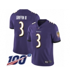 Men's Baltimore Ravens #3 Robert Griffin III Purple Team Color Vapor Untouchable Limited Player 100th Season Football Jersey