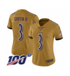 Women's Baltimore Ravens #3 Robert Griffin III Limited Gold Inverted Legend 100th Season Football Jersey