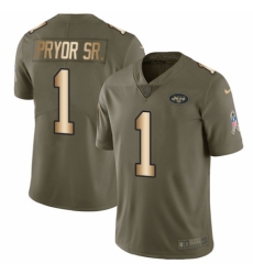 Men's Nike New York Jets #1 Terrelle Pryor Sr. Limited Olive/Gold 2017 Salute to Service NFL Jersey