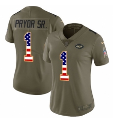 Women's Nike New York Jets #1 Terrelle Pryor Sr. Limited Olive/USA Flag 2017 Salute to Service NFL Jersey