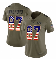 Women's Nike New York Jets #87 Clive Walford Limited Olive USA Flag 2017 Salute to Service NFL Jersey