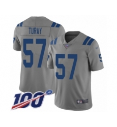 Men's Indianapolis Colts #57 Kemoko Turay Limited Gray Inverted Legend 100th Season Football Jersey