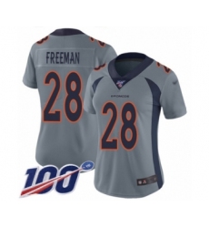 Women's Denver Broncos #28 Royce Freeman Limited Silver Inverted Legend 100th Season Football Jersey