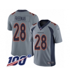 Youth Denver Broncos #28 Royce Freeman Limited Silver Inverted Legend 100th Season Football Jersey