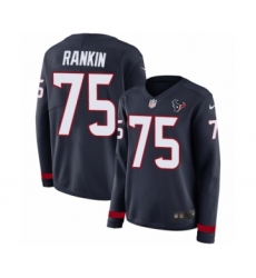 Women's Nike Houston Texans #75 Martinas Rankin Limited Navy Blue Therma Long Sleeve NFL Jersey