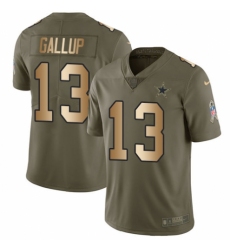 Men's Nike Dallas Cowboys #13 Michael Gallup Limited Olive/Gold 2017 Salute to Service NFL Jersey