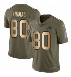 Men's Nike Carolina Panthers #80 Ian Thomas Limited Olive Gold 2017 Salute to Service NFL Jersey