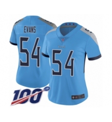 Women's Tennessee Titans #54 Rashaan Evans Light Blue Alternate Vapor Untouchable Limited Player 100th Season Football Jersey