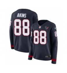 Women's Nike Houston Texans #88 Jordan Akins Limited Navy Blue Therma Long Sleeve NFL Jersey