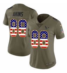 Women's Nike Houston Texans #88 Jordan Akins Limited Olive USA Flag 2017 Salute to Service NFL Jersey