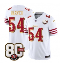 Men's San Francisco 49ers #54 Fred Warner White Gold 80th Anniversary “Rivalries” 2026 F.U.S.E. Vapor Untouchable Limited Football Stitched Jersey