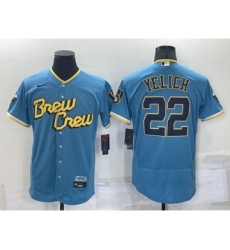 Men's Milwaukee Brewers #22 Christian Yelich Blue 2022 City Connect Flex Base Stitched Jersey