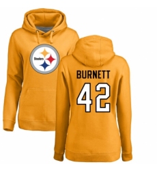 Women's Nike Pittsburgh Steelers #42 Morgan Burnett Gold Name & Number Logo Pullover Hoodie