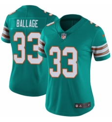 Women's Nike Miami Dolphins #33 Kalen Ballage Aqua Green Alternate Vapor Untouchable Limited Player NFL Jersey