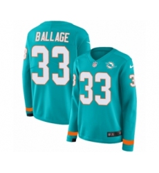 Women's Nike Miami Dolphins #33 Kalen Ballage Limited Aqua Therma Long Sleeve NFL Jersey