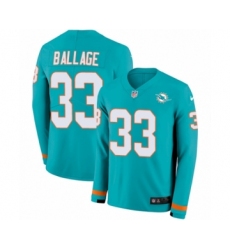 Youth Nike Miami Dolphins #33 Kalen Ballage Limited Aqua Therma Long Sleeve NFL Jersey
