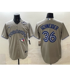 Men's Toronto Blue Jays #36 Davis Schneider Gray 2025 World Series Cool Base Stitched Baseball Jersey