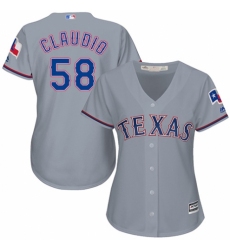Women's Majestic Texas Rangers #58 Alex Claudio Replica Grey Road Cool Base MLB Jersey