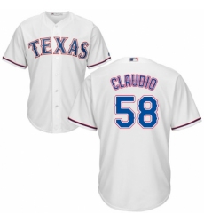 Youth Majestic Texas Rangers #58 Alex Claudio Authentic White Home Cool Base MLB Jersey