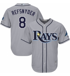 Youth Majestic Tampa Bay Rays #8 Rob Refsnyder Replica Grey Road Cool Base MLB Jersey