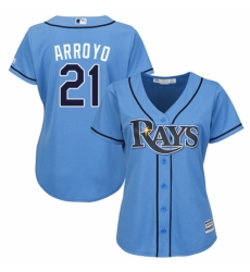 Women's Majestic Tampa Bay Rays #21 Christian Arroyo Authentic Light Blue Alternate 2 Cool Base MLB Jersey