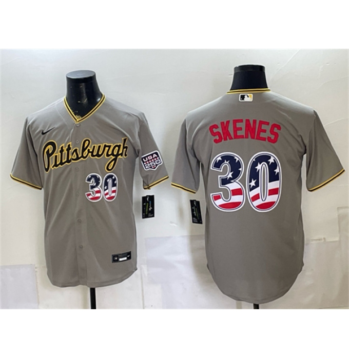 Men's Pittsburgh Pirates #30 Paul Skenes Gray USA 250 Fourth of July Stitched Baseball Jersey