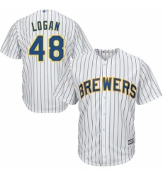Youth Majestic Milwaukee Brewers #48 Boone Logan Authentic White Home Cool Base MLB Jersey