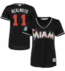 Women's Majestic Miami Marlins #11 J. T. Realmuto Replica Black Alternate 2 Cool Base MLB Jersey
