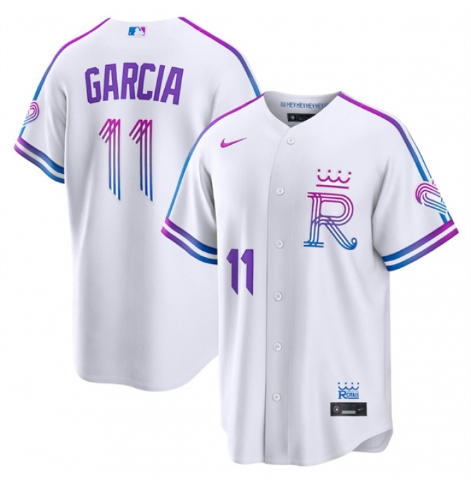 Men's Kansas City Royals #11 Maikel García White 2026 City Connect Stadium Stitched Baseball Jersey