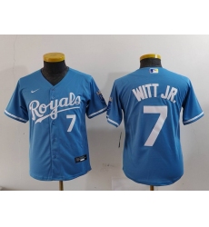 Youth Kansas City Royals #7 Bobby Witt Jr Number Light Blue Cool Base Stitched Jersey