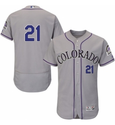 Men's Majestic Colorado Rockies #21 Kyle Freeland Grey Road Flex Base Authentic Collection MLB Jersey