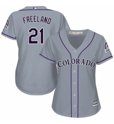 Women's Majestic Colorado Rockies #21 Kyle Freeland Authentic Grey Road Cool Base MLB Jersey