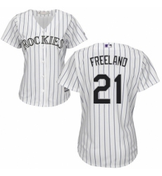 Women's Majestic Colorado Rockies #21 Kyle Freeland Authentic White Home Cool Base MLB Jersey