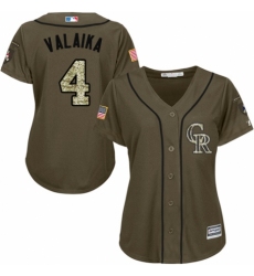 Women's Majestic Colorado Rockies #4 Pat Valaika Authentic Green Salute to Service MLB Jersey