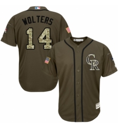 Men's Majestic Colorado Rockies #14 Tony Wolters Authentic Green Salute to Service MLB Jersey
