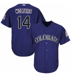 Youth Majestic Colorado Rockies #14 Tony Wolters Authentic Purple Alternate 1 Cool Base MLB Jersey